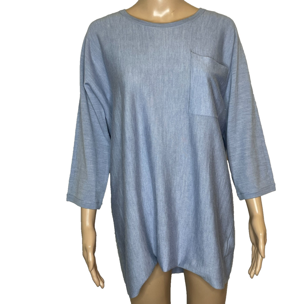 Womens Small Eileen Fisher 100% Merino Wool Dusty Blue Crewneck Sweater Pullover